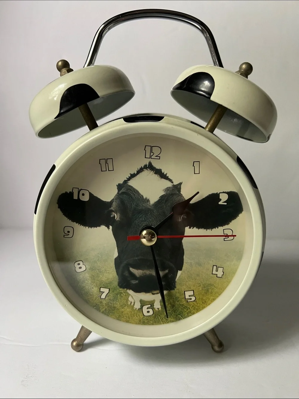 Cream Vintage-Style Cow Face Twin Bell Alarm Clock - Unbranded